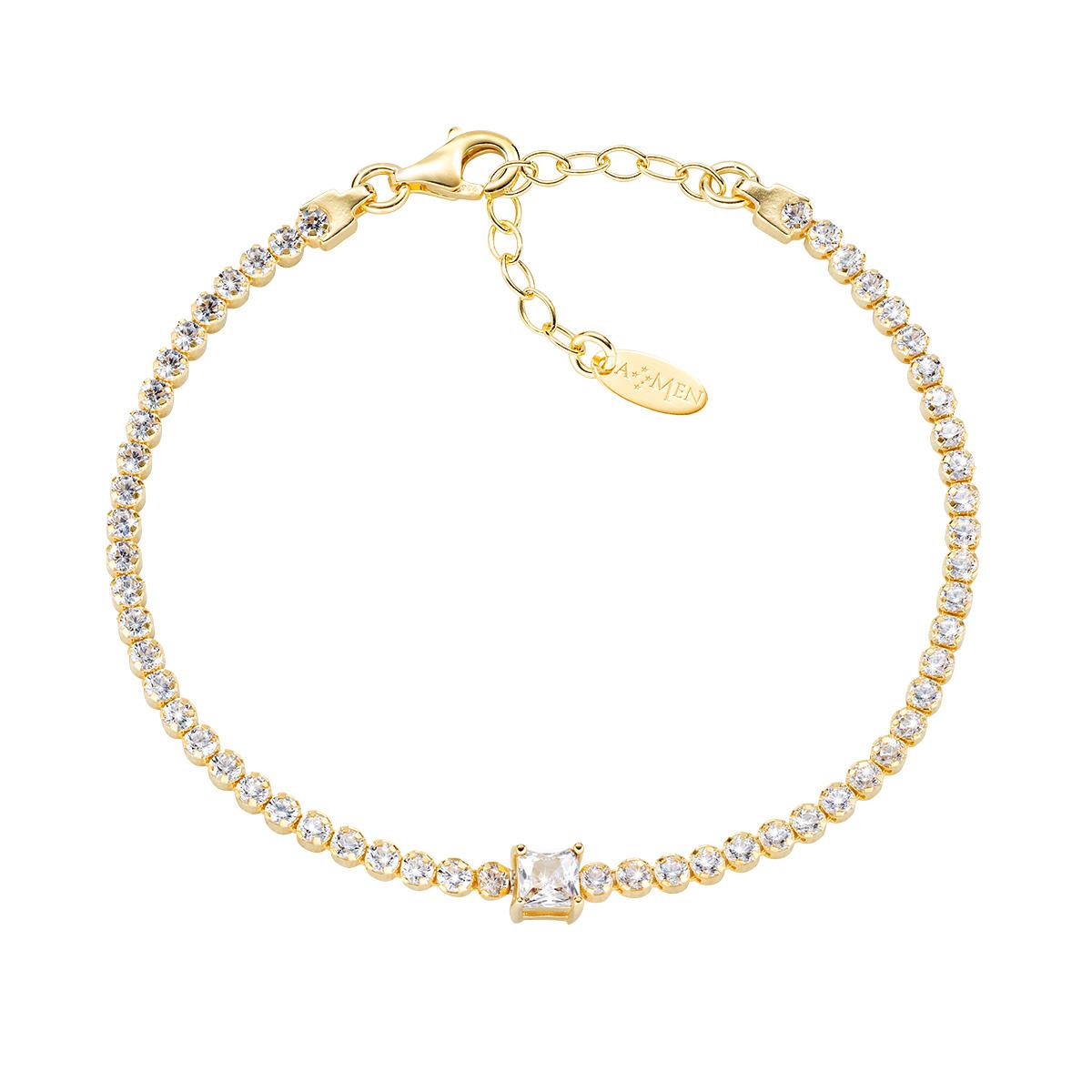 Bracciale Tennis Dorato Zircone Quadrato - Amen Collection Ref. BT21QUGBZ16 - AMEN