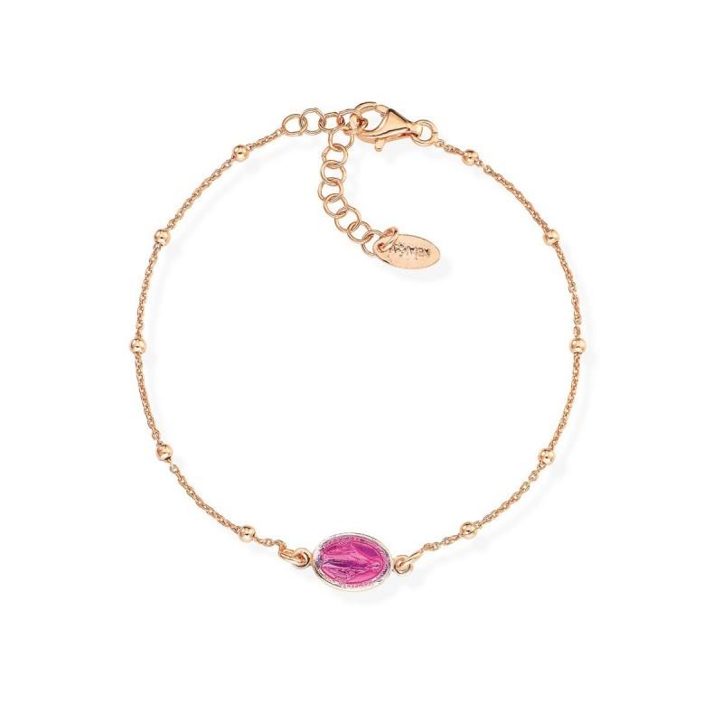 Bracciale Amen - Argento con Miracolosa in smalto rosa Ref. BRMSRRO3 - AMEN