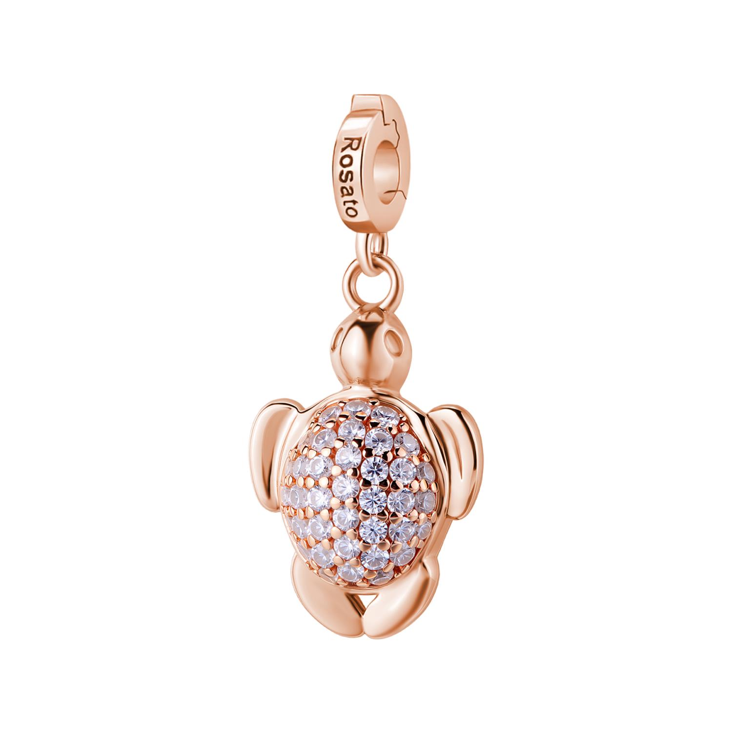 Rosato - Charm STORIE argento 925/1000, galvanica oro rosa a forma di tartaruga marina  e cz white Ref. RZ255 - ROSATO