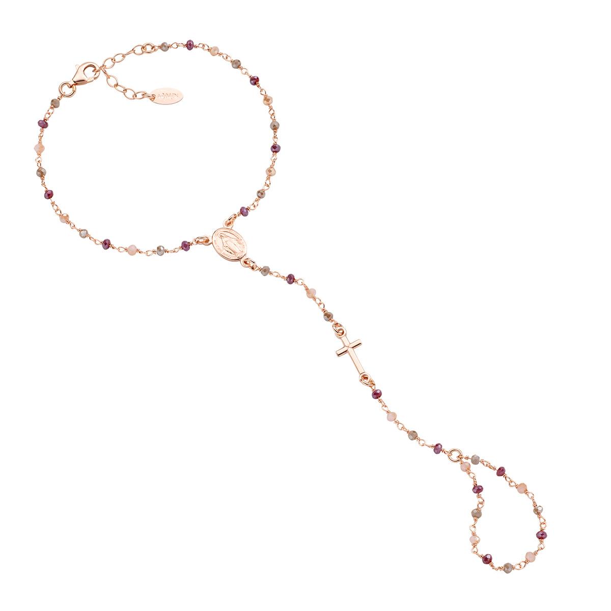 Baciamano in AG925 e cristalli multicolor amaranto rosa e tortora - Amen Collection Ref. BAMARORARTO - AMEN