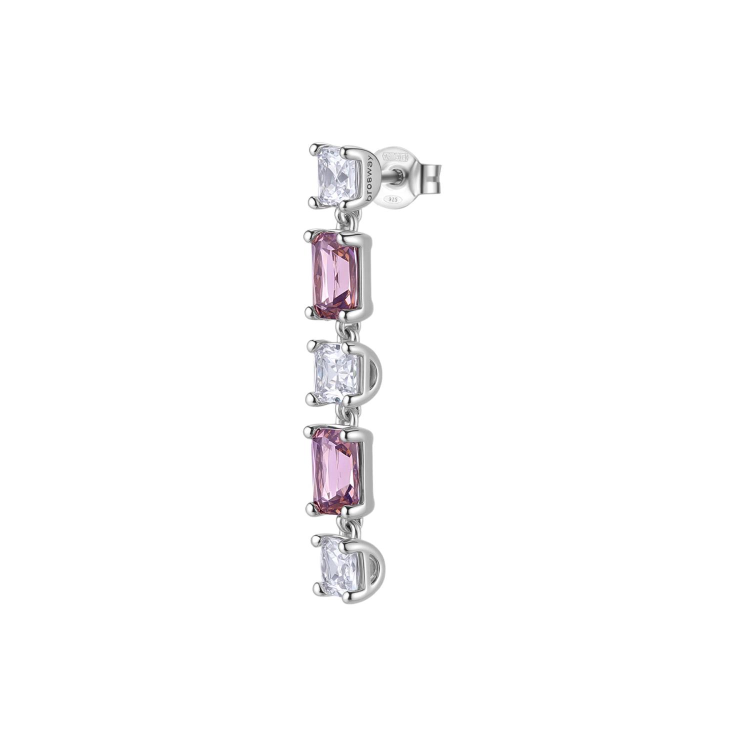 Brosway  - Orecchino pendente FANCY in argento 925/1000 rodiato e cubic zirconia white e vintage rose, forma baguette e square Ref. FTP17 - BROSWAY