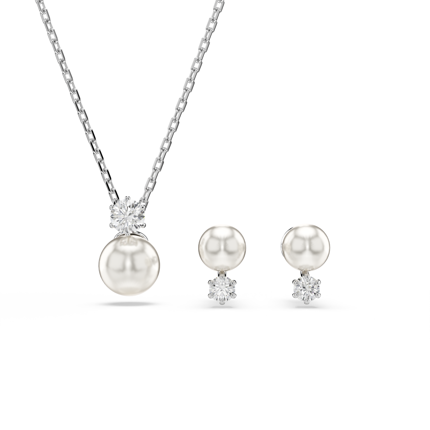 Swarovski - Set Matrix, Crystal Pearl, Taglio Round, Bianco, Placcato rodio Ref. 5689624 - SWAROVSKI