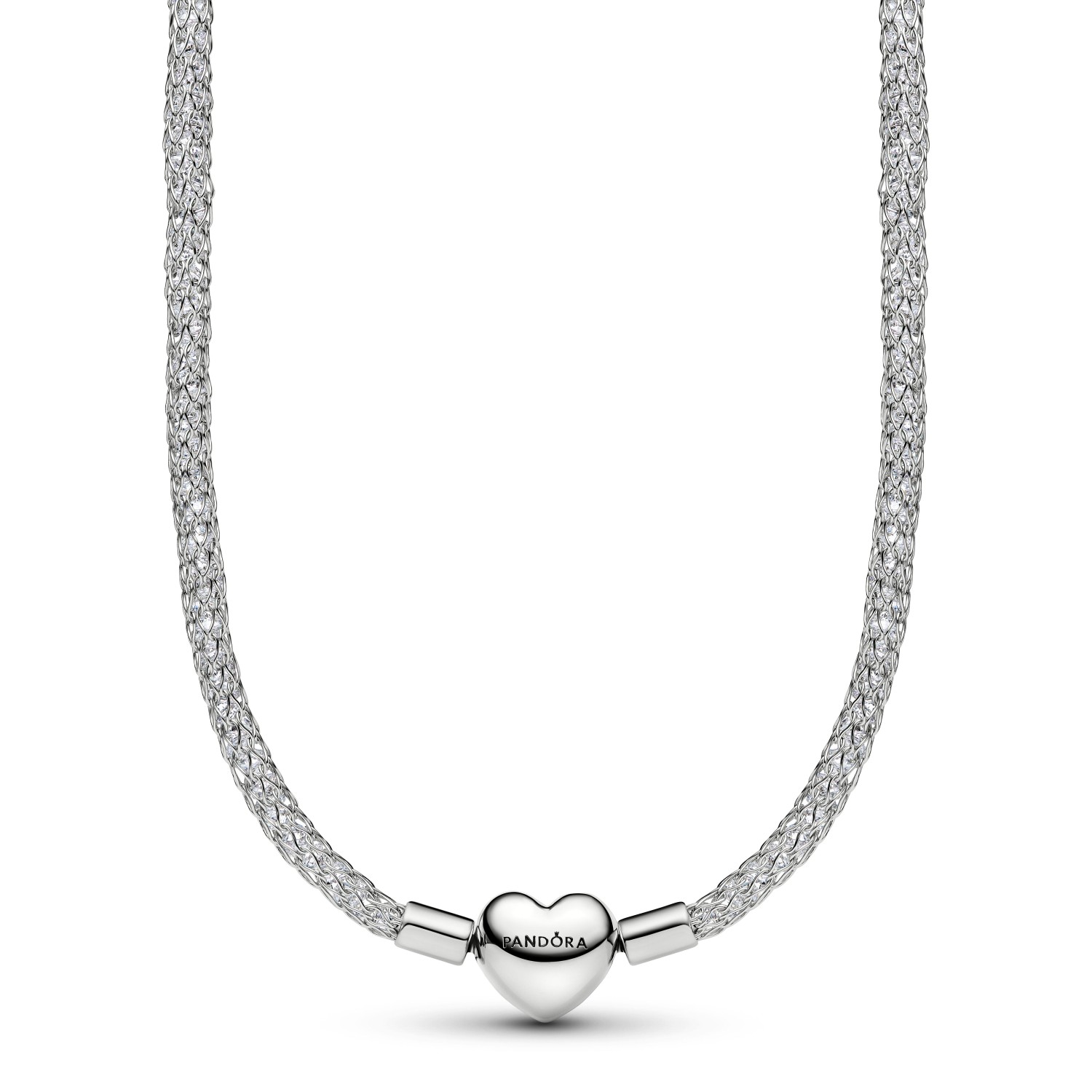 Collana Pandora Maglia Mesh con pietre luminose e Chiusura a Cuore con finitura in platino – 335080C01-45 - PANDORA