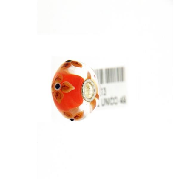 Trollbeads Unico in Vetro - OOAK Original Trollbeads  Arancione con fiori marroni Rif. UNICO 49 - TROLLBEADS