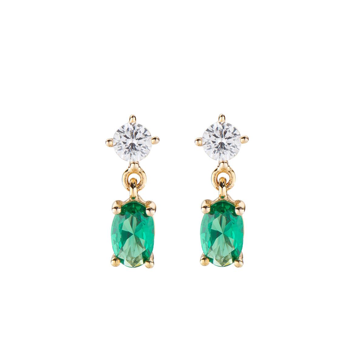 Orecchini Princess Dorati con Zircone Verde Ovale - Amen Collection Ref. EOVGV - AMEN