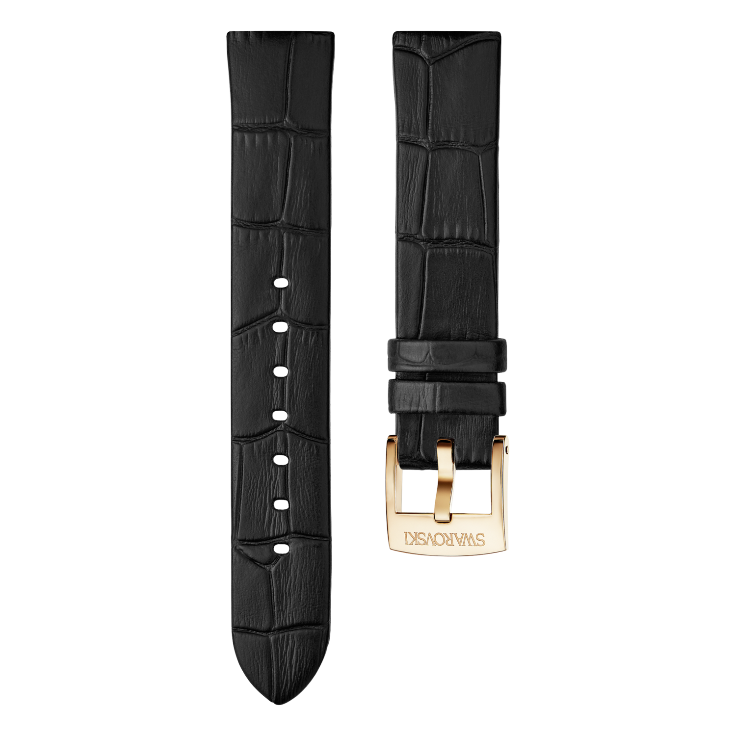 Swarovski - Cinturino per orologio 18mm, Pelle, Nero, Placcato color oro rosa Ref. 5301944 - SWAROVSKI