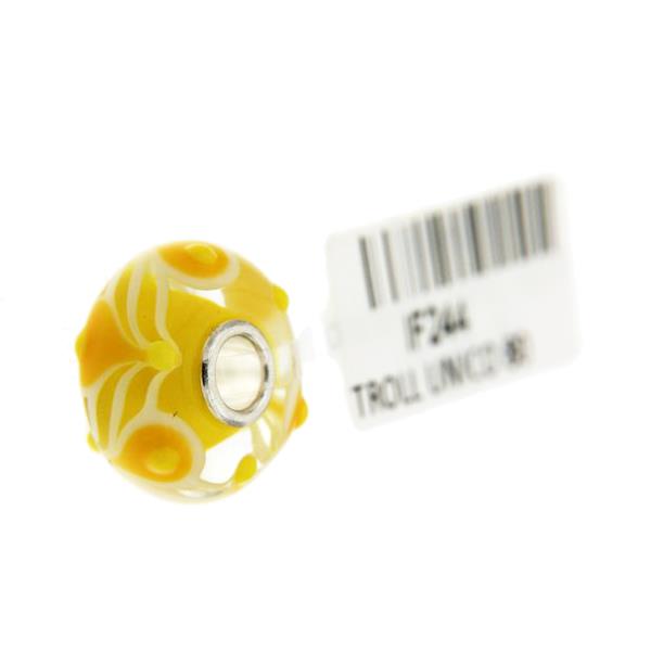 Trollbeads Unico in Vetro - OOAK Original Trollbeads Giallo con mongolfiere Rif. UNICO 80 - TROLLBEADS
