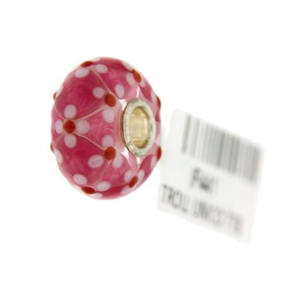 Trollbeads Unico in Vetro - OOAK Original Trollbeads Rosa con fiorellini Rif. UNICO 77B - TROLLBEADS