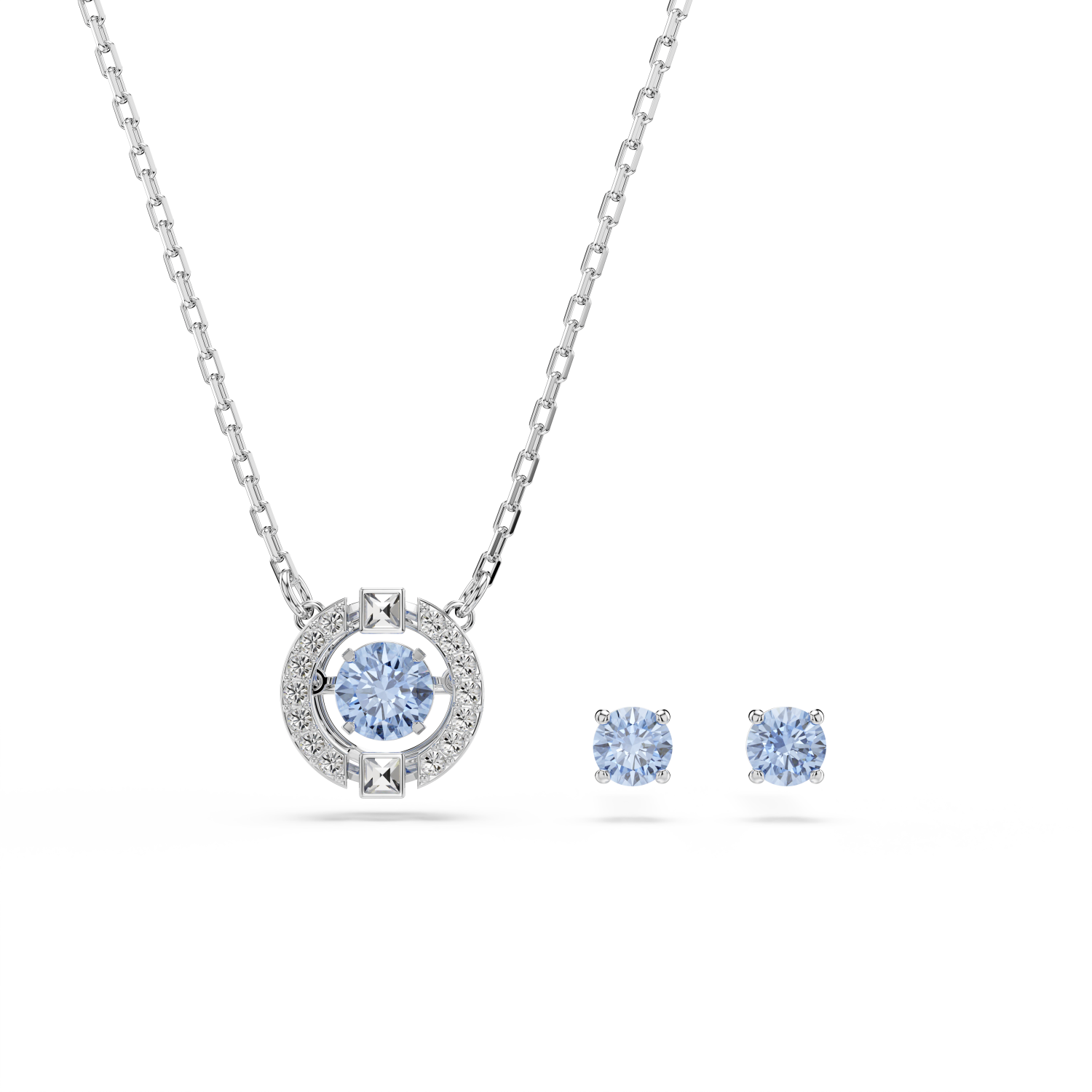 Swarovski - Set Una, Taglio Round, Blu, Placcato rodio Ref. 5480485 - SWAROVSKI