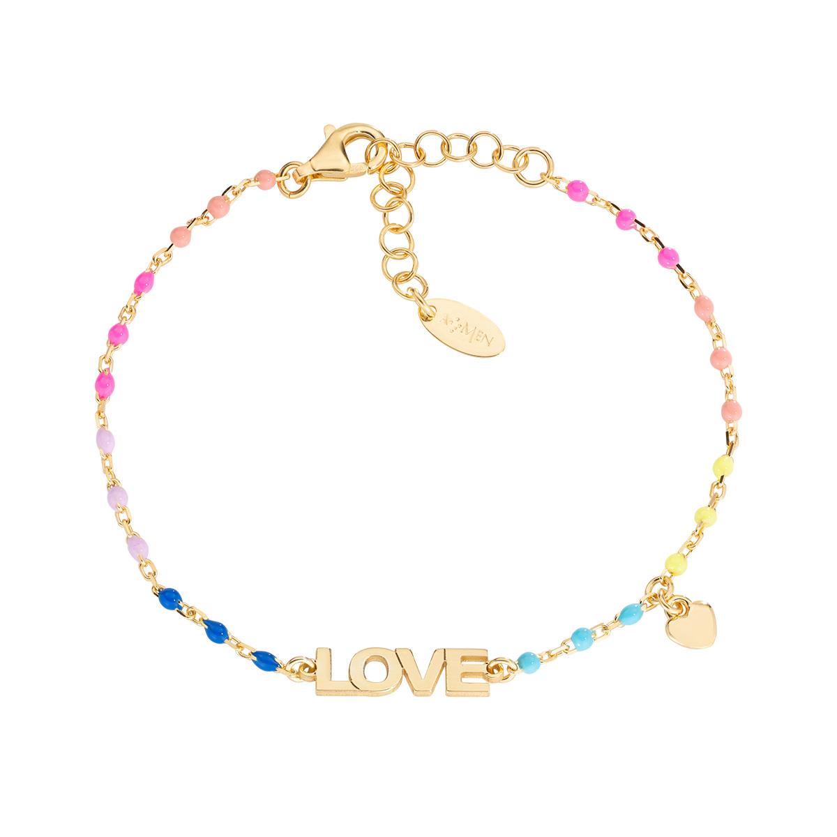 Bracciale "Love" in Argento Dorato con Smalto - Amen Collection Ref. BRSMLOGM1 - AMEN