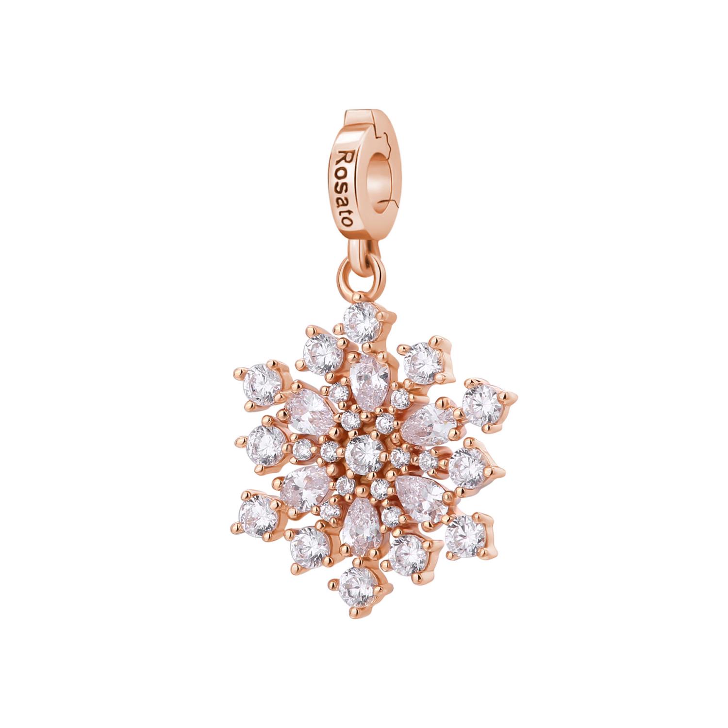 Rosato - Charm STORIE argento 925/1000, galvanica oro rosa a forma di fiocco di neve e cz white Ref. RZ238 - ROSATO