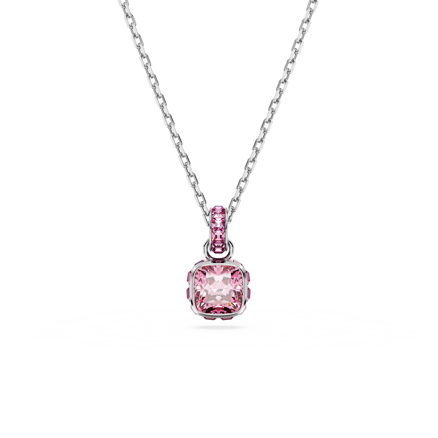 Swarovski - Pendente Birthstone, Taglio squadrato, Ottobre, Rosa, Placcato rodio Ref. 5651791 - SWAROVSKI
