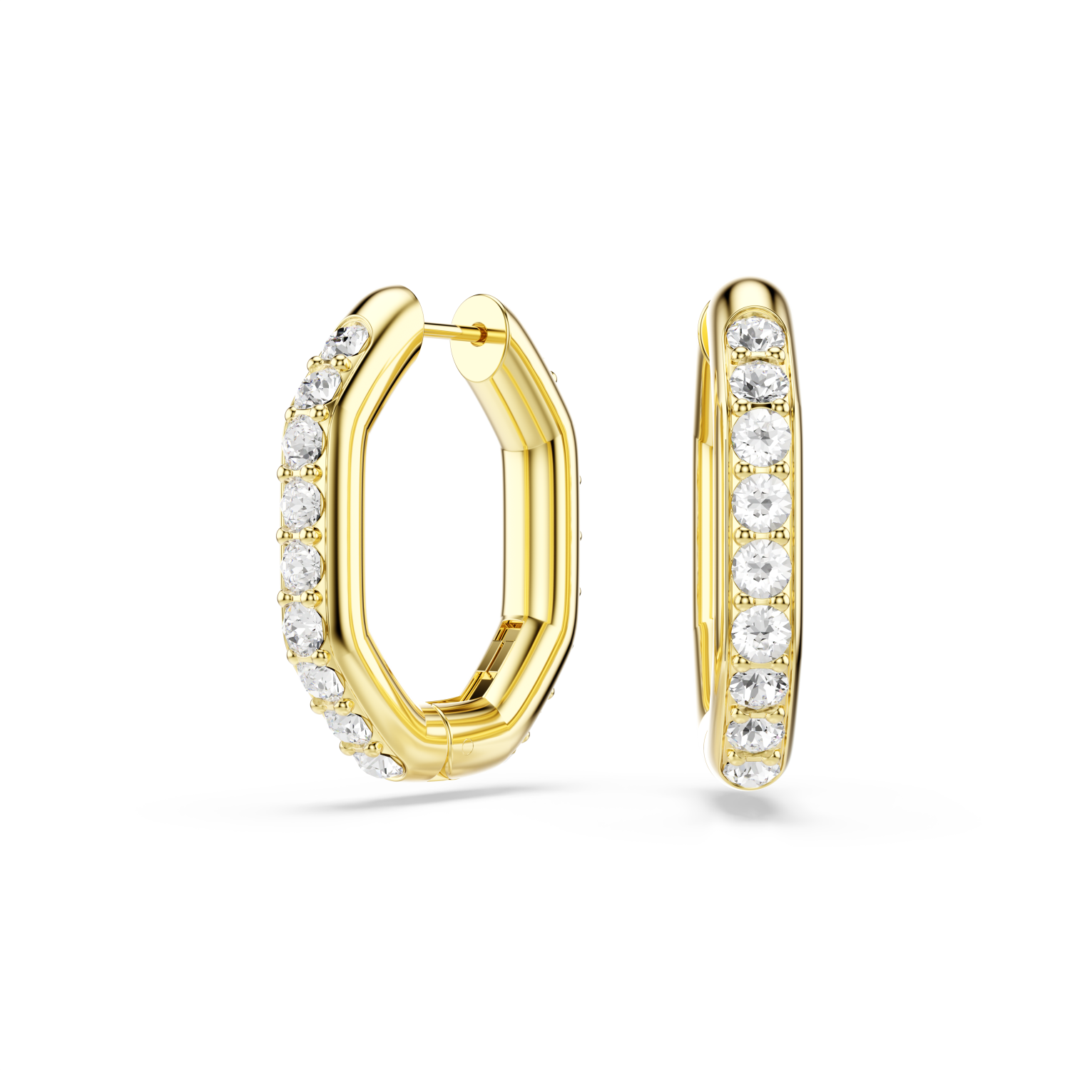 Swarovski - Orecchini a cerchio Dextera, Forma ottagonale, Taglio Round, Medi, Bianchi, Placcato color oro Ref. 5724584 - SWAROVSKI