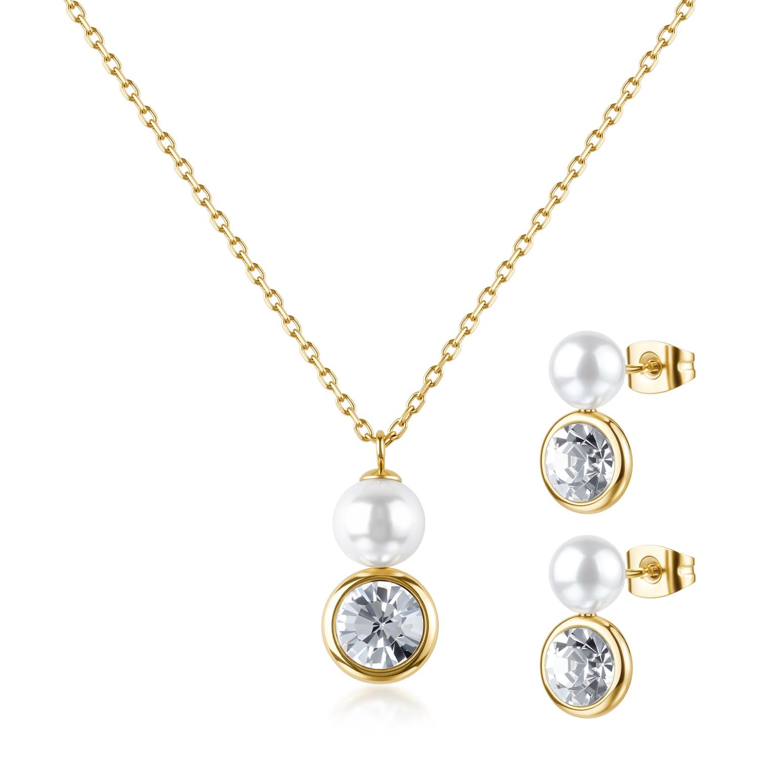 Brosway - Set collana e orecchini LIMITED EDITION in acciaio 316L, finitura pvd colore oro, con cristalli e perle Ref. BLE37 - BROSWAY