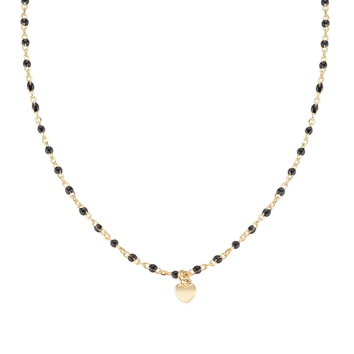 Collana "Cuore" in Argento Dorato con Smalto Nero - Amen Collection Ref. CLSMCUGN3 - AMEN