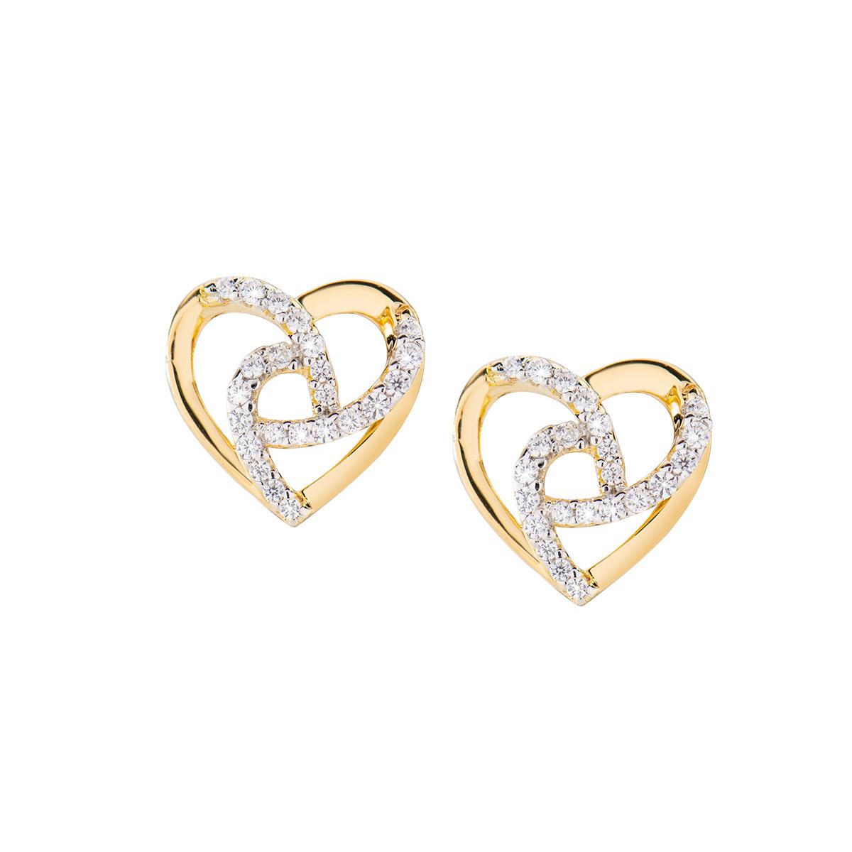Orecchini "Cuore" in Argento Dorato con Zirconi - Amen Collection Ref. EHHGBZ - AMEN