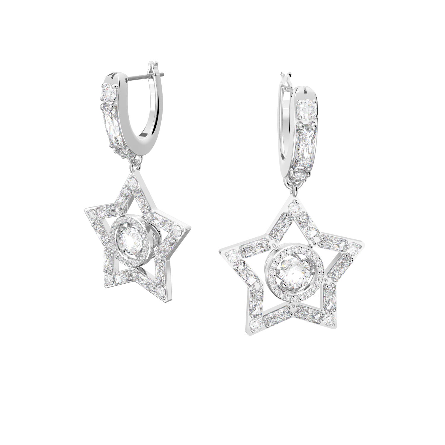 Swarovski - Orecchini a cerchio Stella, Stella, Bianchi, Placcato rodio Ref. 5617767 - SWAROVSKI