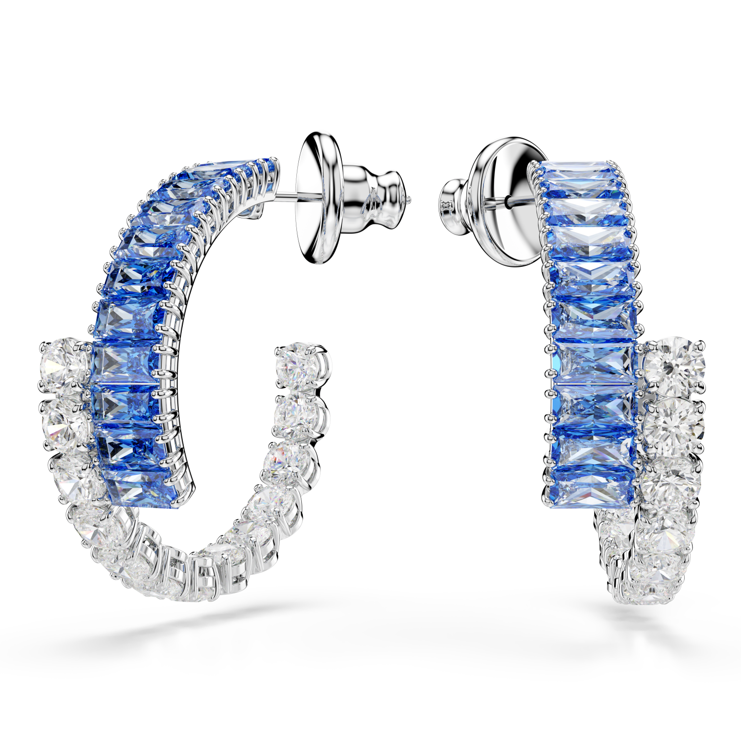 Swarovski - Orecchini a cerchio Matrix, Taglio misto, Blu, Placcato rodio Ref. 5722459 - SWAROVSKI