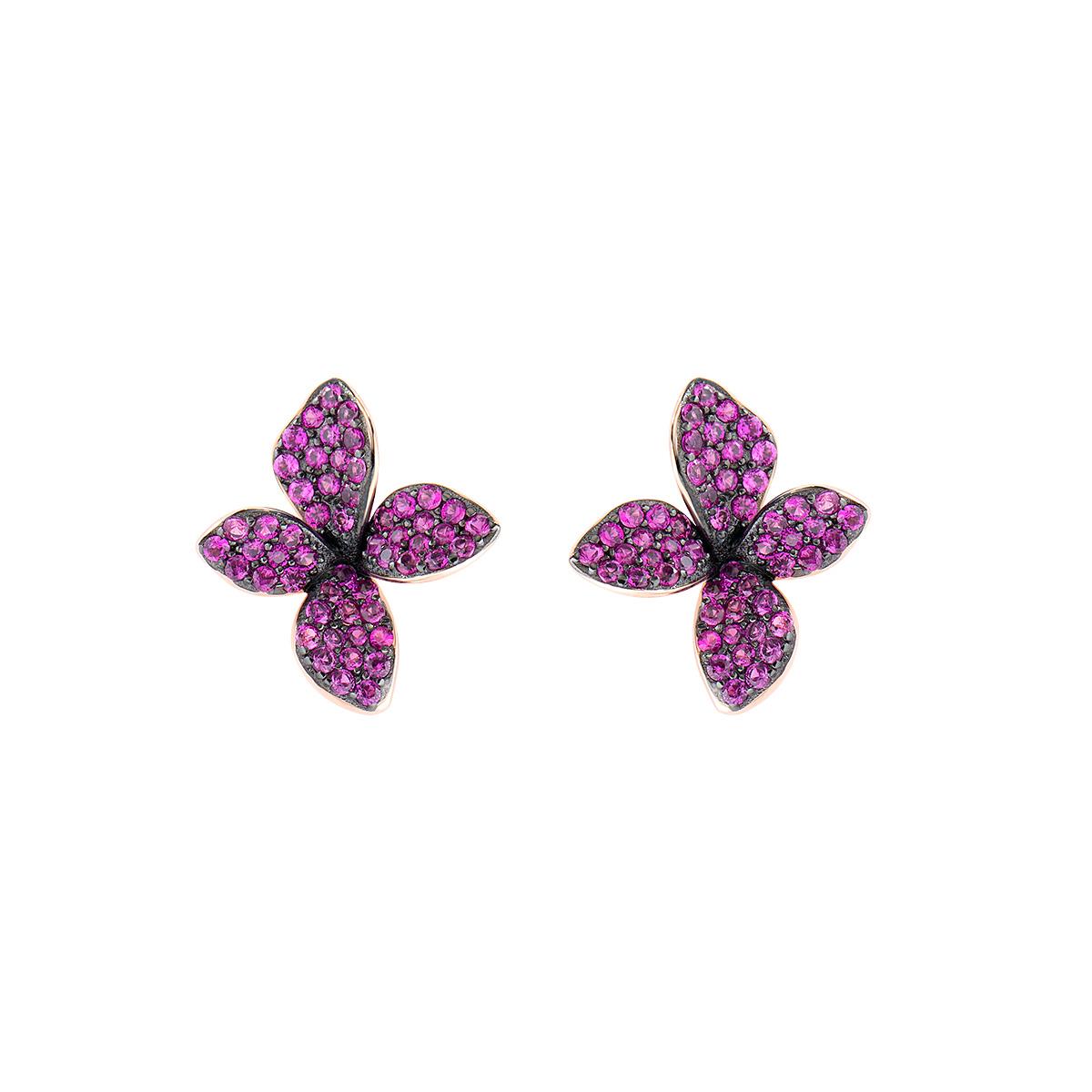 Orecchini Fiore Ros&egrave; e Zirconi Rubino - Amen Collection Ref. EFIRRZ - AMEN