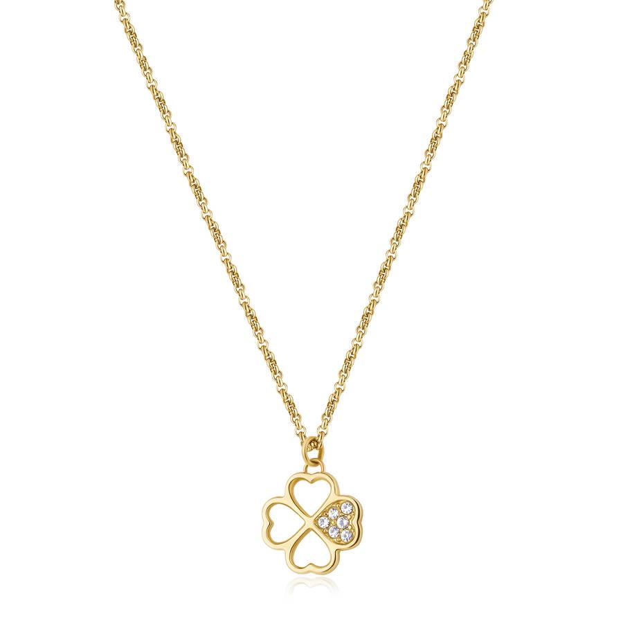 Brosway - Collana CHARKA in acciaio, pvd oro, quadrifoglio con cristalli biachi Ref. BHKN092 - BROSWAY