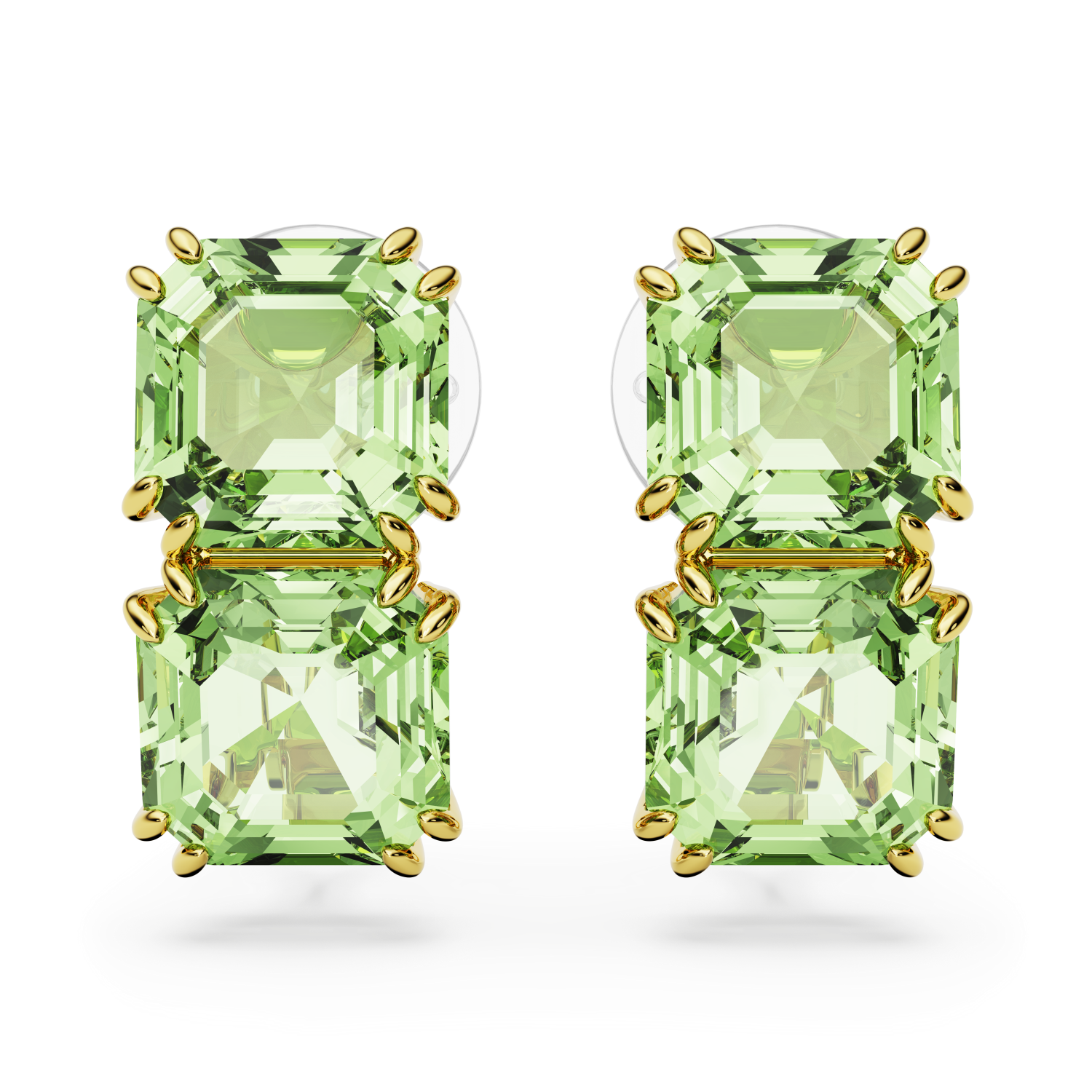Swarovski - Orecchini a clip Millenia, Taglio squadrato, Verdi, Placcato color oro Ref. 5654559 - SWAROVSKI
