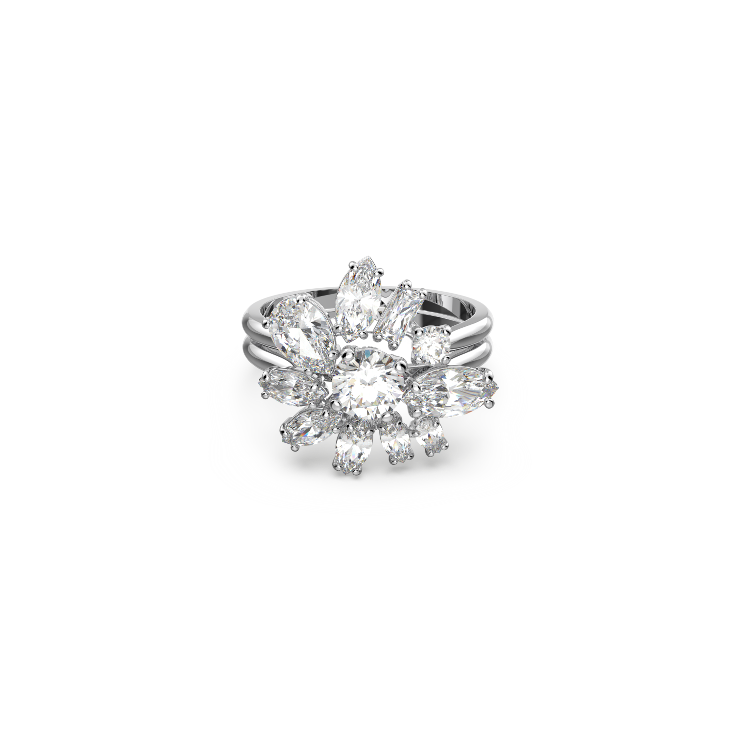 Swarovski - Anello cocktail Gema, Taglio misto, Fiore, Bianco, Placcato rodio Ref. 5644661 - SWAROVSKI