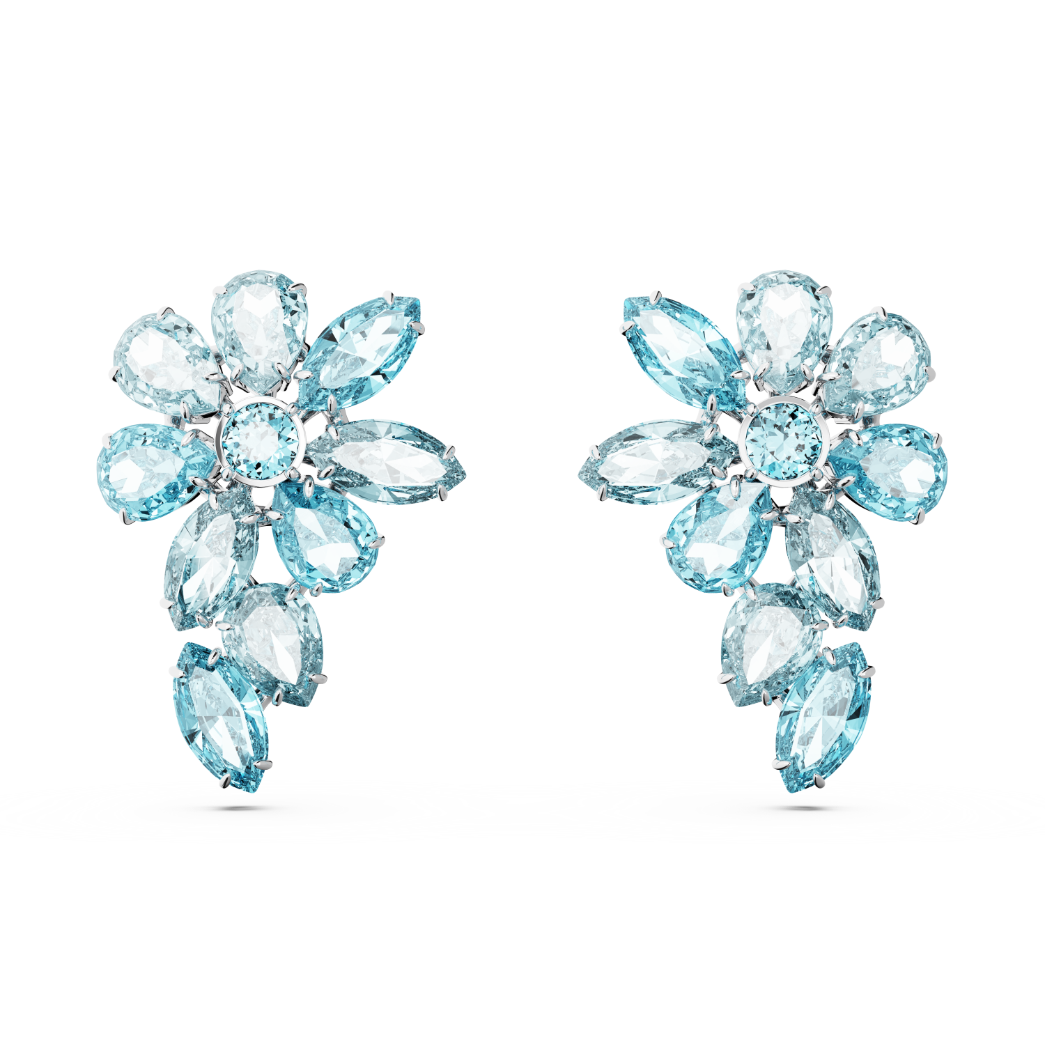 Swarovski - Orecchini pendenti Gema, Taglio misto, Fiore, Blu, Placcato rodio Ref. 5666016 - SWAROVSKI
