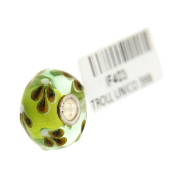 Trollbeads Unico in Vetro - OOAK Original Trollbeads Verde con foglie marroni Rif. UNICO 39B - TROLLBEADS