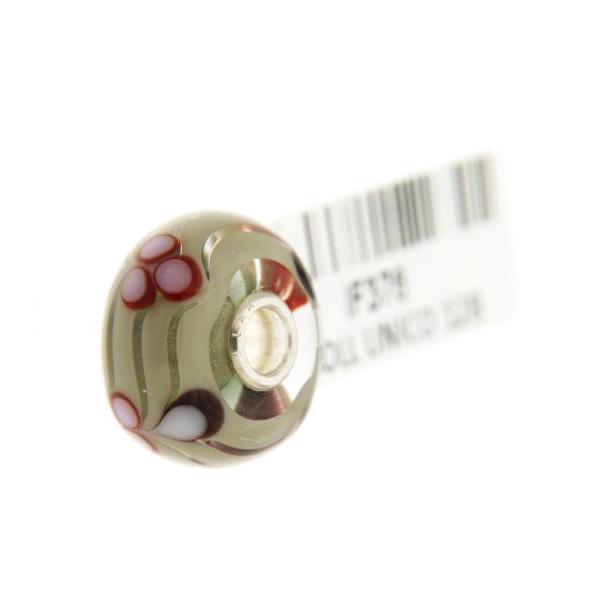 Trollbeads Unico in Vetro - OOAK Original Trollbeads Beige con particolari rossi Rif. UNICO 12B - TROLLBEADS