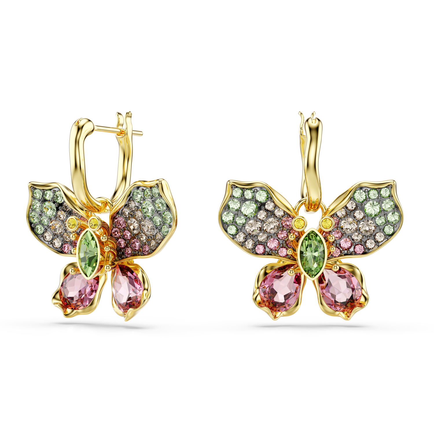 Swarovski - Orecchini pendenti Idyllia, Taglio misto, Pavé, Farfalla, Multicolore, Placcato color oro Ref. 5709953 - SWAROVSKI