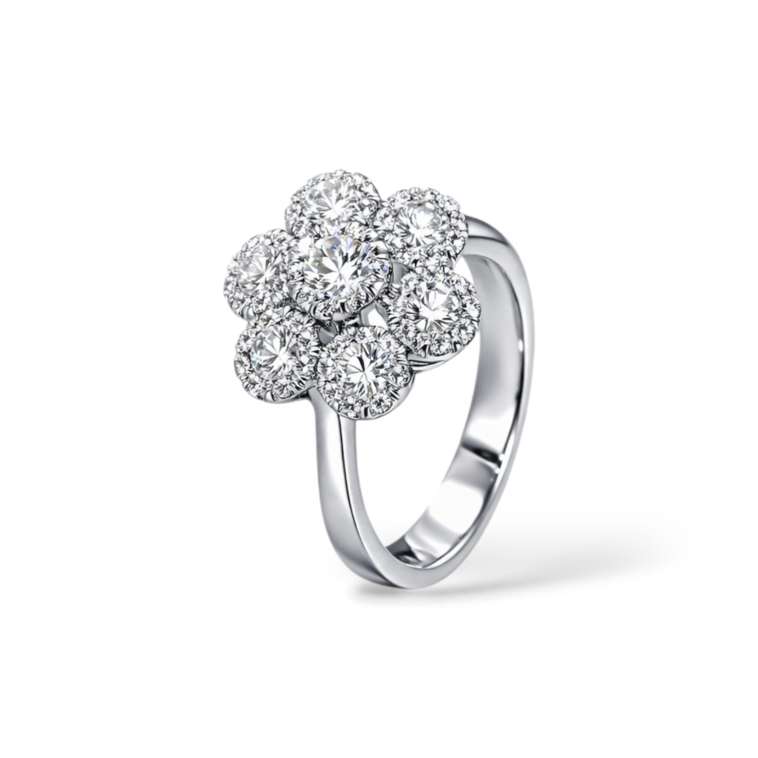 Leo Pizzo - Anello fiore in Oro Bianco e Diamanti Naturali Mis. 15 Ref. 732261 - LEOPIZZO