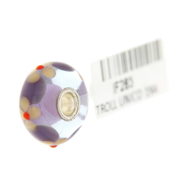 Trollbeads Unico in Vetro - OOAK Original Trollbeads Viola con fiori Rif. UNICO 19A - TROLLBEADS