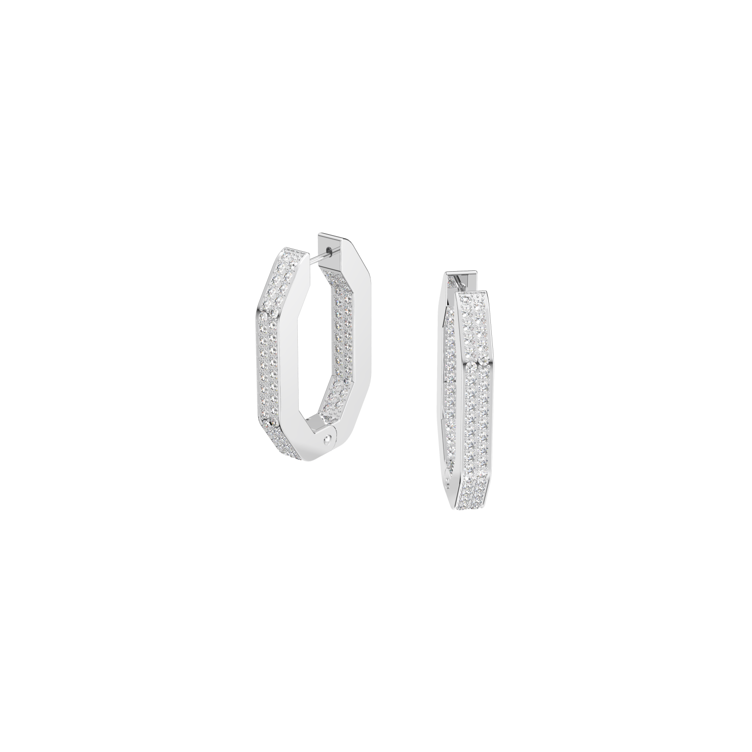 Swarovski - Orecchini a cerchio Dextera, Ottagono, Pav&eacute;, Medi, Bianchi, Placcato rodio Ref. 5618308 - SWAROVSKI