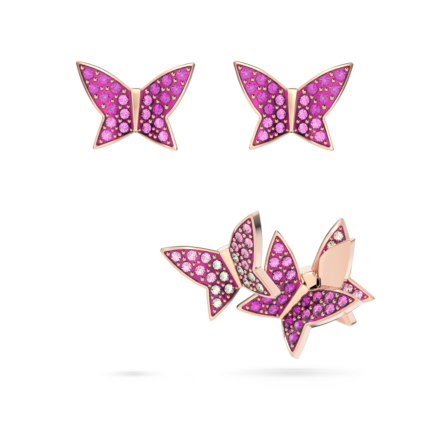 Swarovski - Orecchini a lobo Lilia, Set (3), Farfalla, Rosa, Placcato color oro rosa Ref. 5636428 - SWAROVSKI