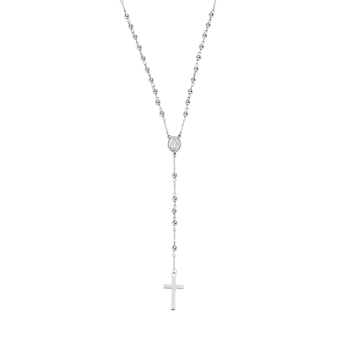 AMEN Collana Con Medaglia Miracolosa In Argento 925 Dorato – Smalto Bianco Perla E Zirconi – Catena Regolabile 40-45 Cm