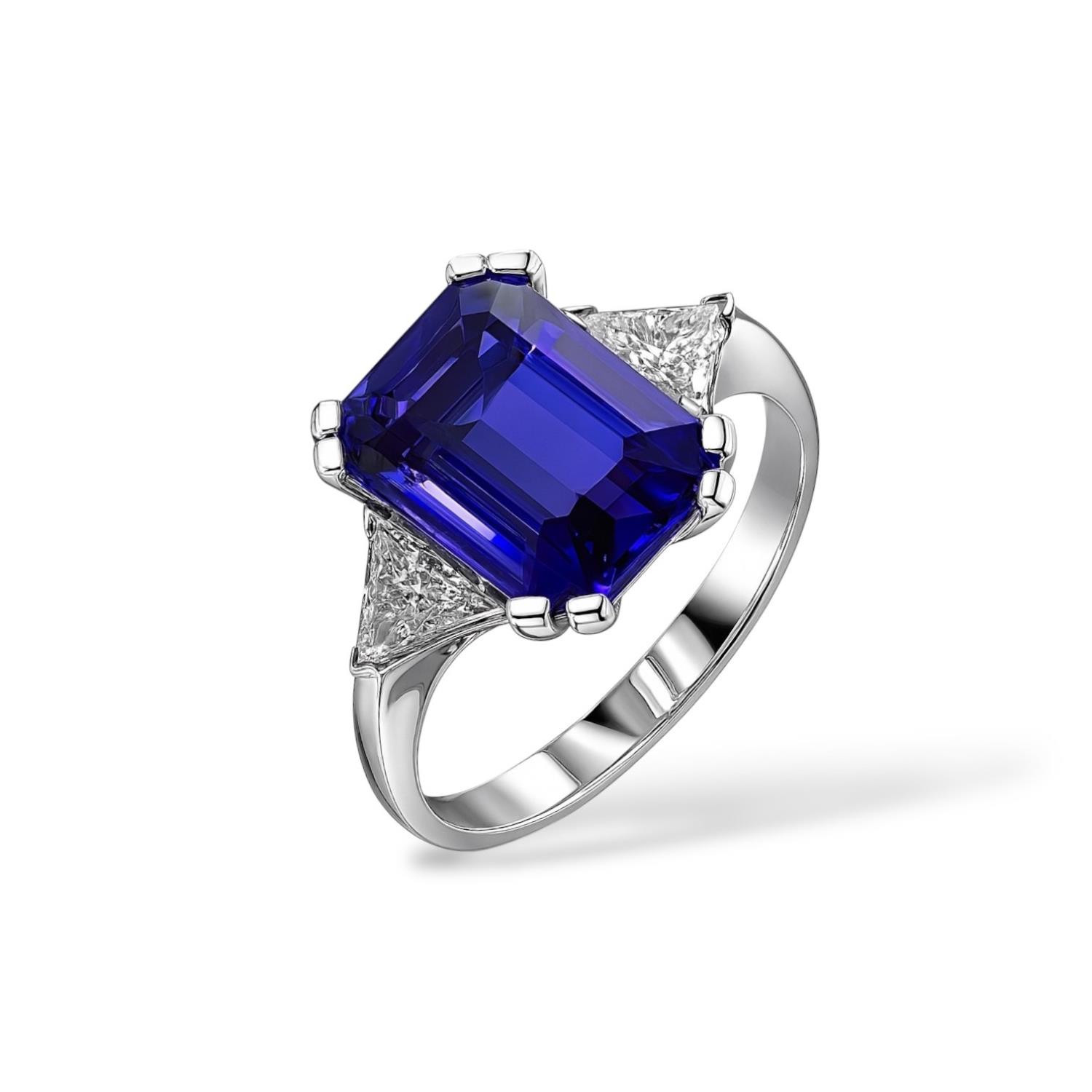 Anello in Oro Bianco con Tanzanite Ottagonale e Diamanti naturali Mis. 16 - FIDELA