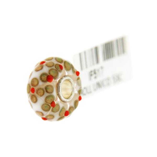 Trollbeads Unico in Vetro - OOAK Original Trollbeads Bianco con fiorellini oro Rif. UNICO 53C - TROLLBEADS