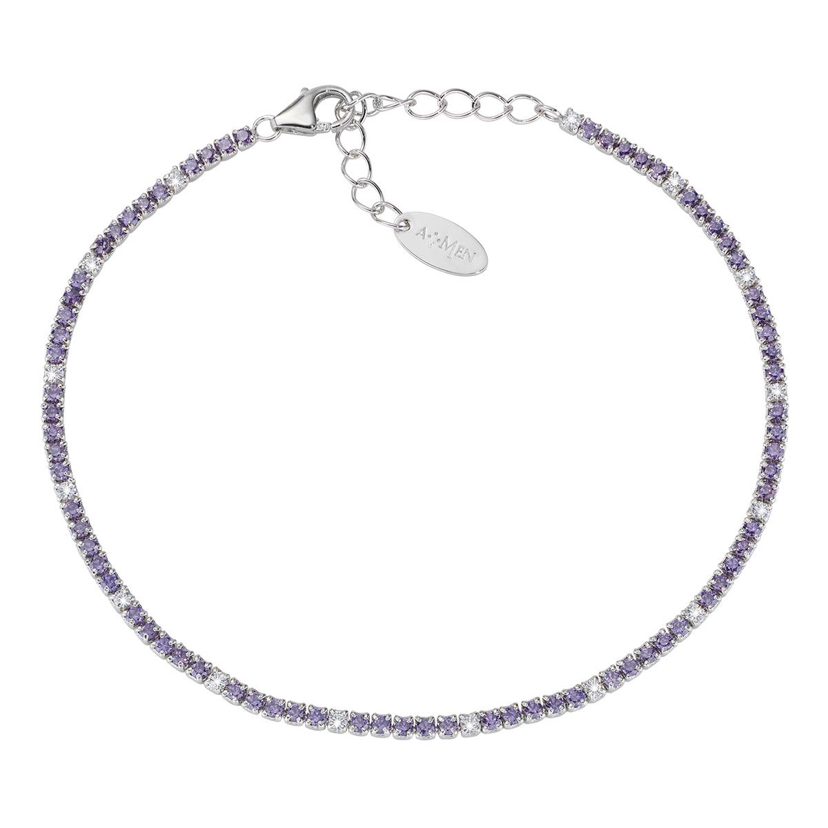 Bracciale Tennis Mania con Zirconi Viola e Bianchi - Amen Collection Ref. BT1BVIB17 - AMEN