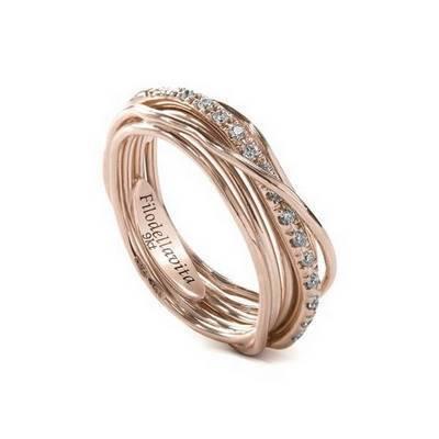 Anello Filodellavita Classic Collection, 7 Fili in Oro Rosa 9kt e Diamanti Bianchi Ref. AN7RBT - FILODELLAVITA