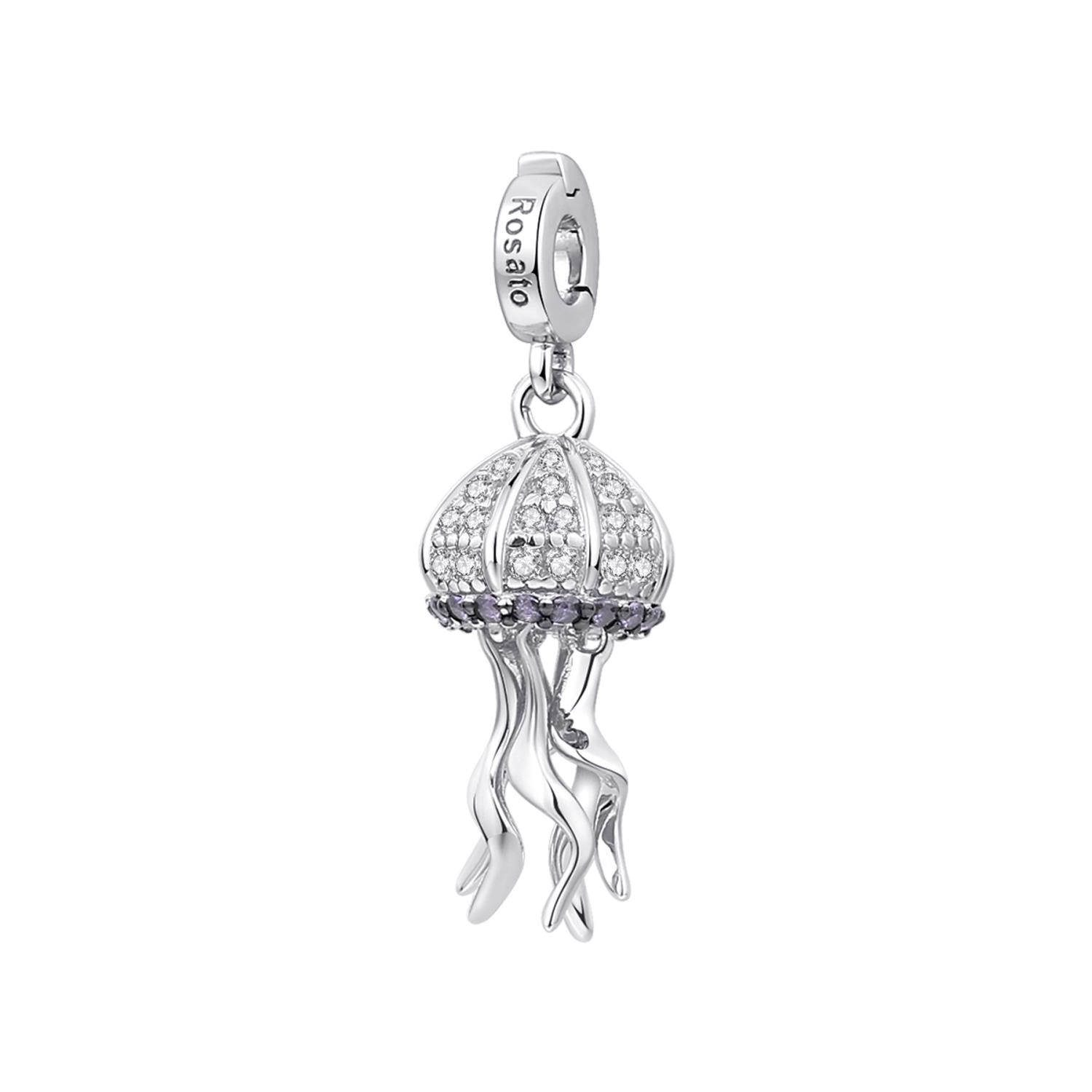 Rosato - Charm STORIE argento 925/1000, galvanica rutenio, medusa con cz bianchi e ametista Ref. RZ199R - ROSATO