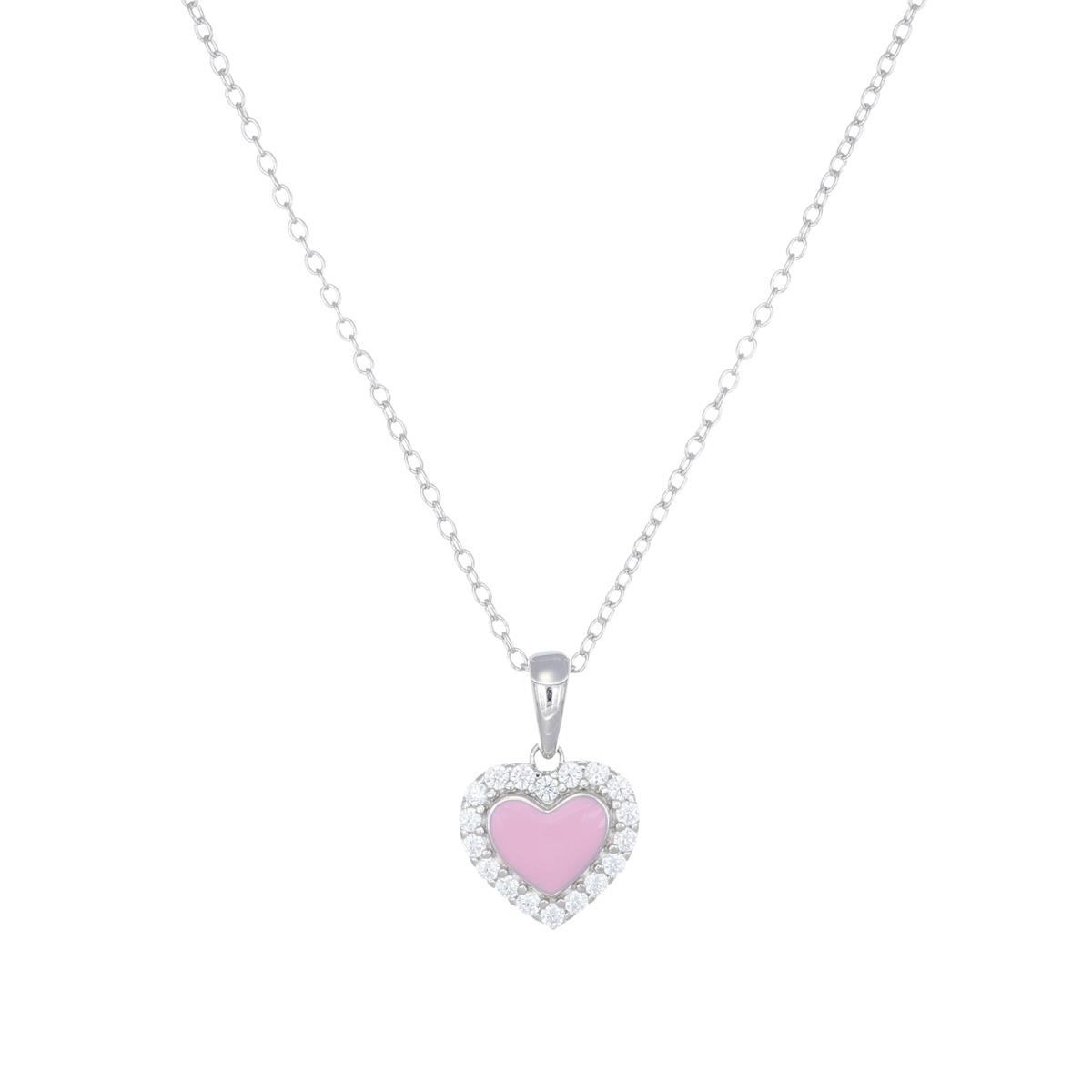 Collana con Cuore Smaltato Rosa e Zirconi Bianchi - Amen Collection Ref. CLPCUSMBBROZ - AMEN