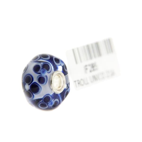 Trollbeads Unico in Vetro - OOAK Original Trollbeads Blu con fiori tre e quattro petali Rif. UNICO 21A - TROLLBEADS