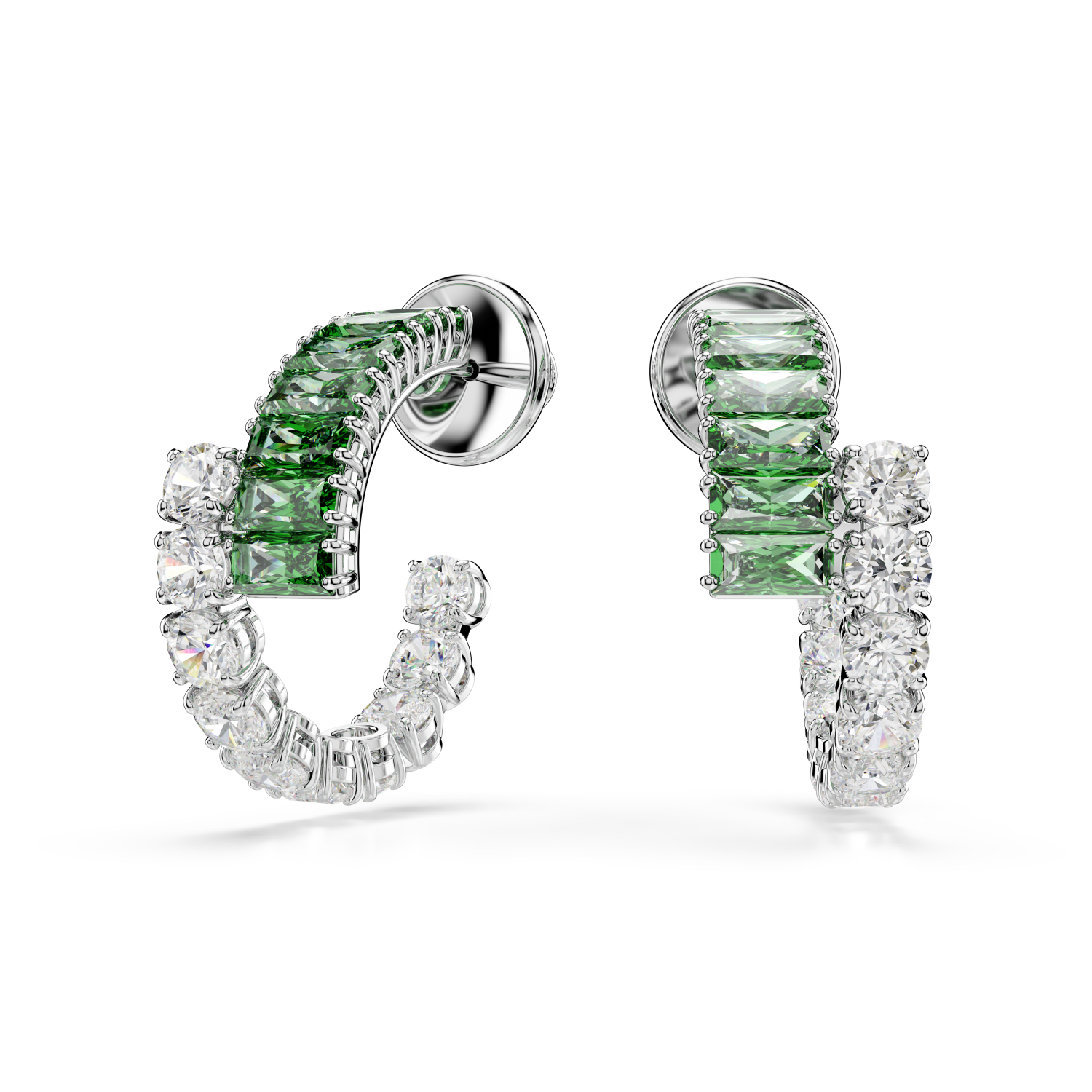 Swarovski - Orecchini a cerchio Matrix, Taglio misto, Verdi, Placcato rodio Ref. 5732264 - SWAROVSKI