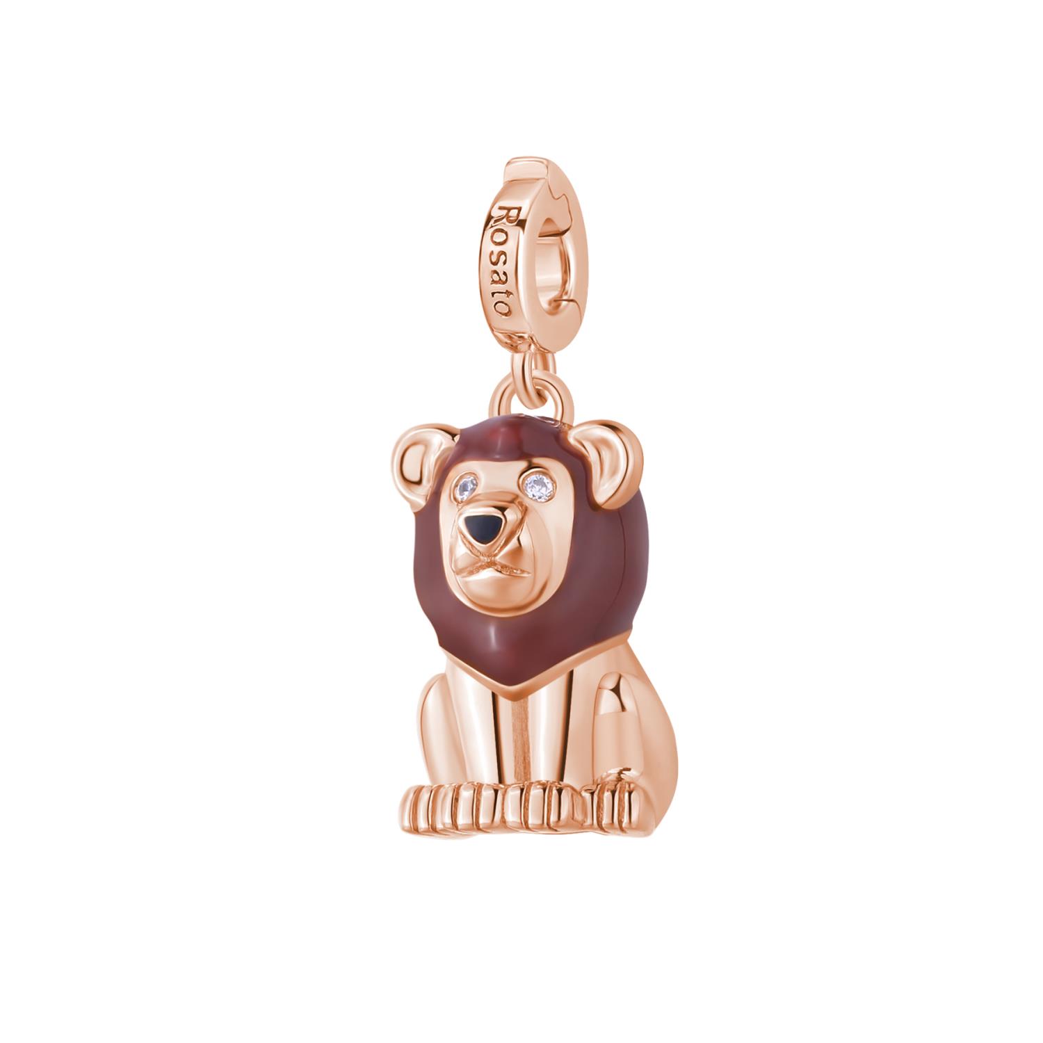 Rosato - Charm STORIE argento 925/1000, galvanica oro rosa a forma di leone e smalti colorati Ref. RZ225 - ROSATO