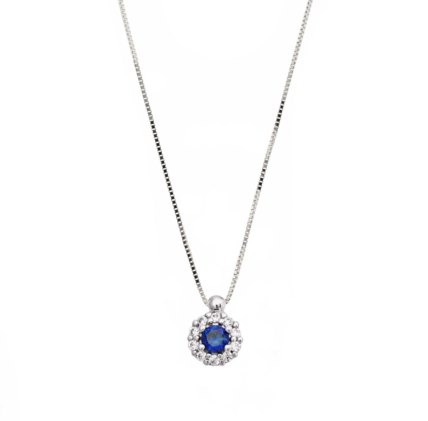 Collana in Oro Bianco e Zircone Zaffiro Ref. 765546 - FACCO