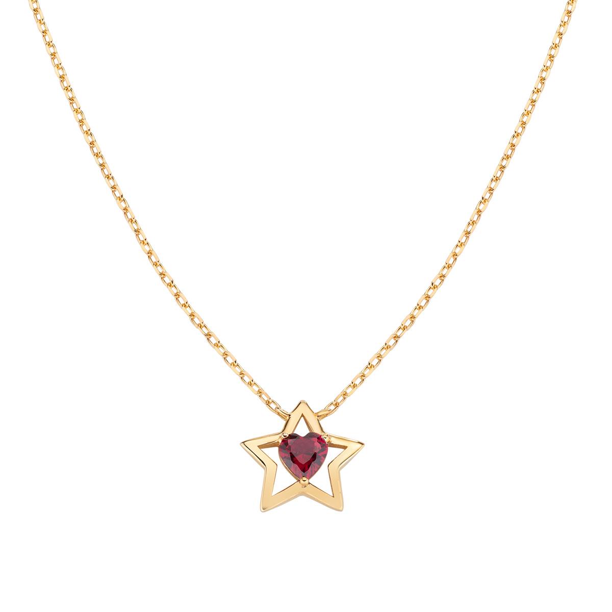 Collana Dorata con Stella e Cuore in Zircone Rosso - Amen Collection Ref. CLSTHGRZ - AMEN