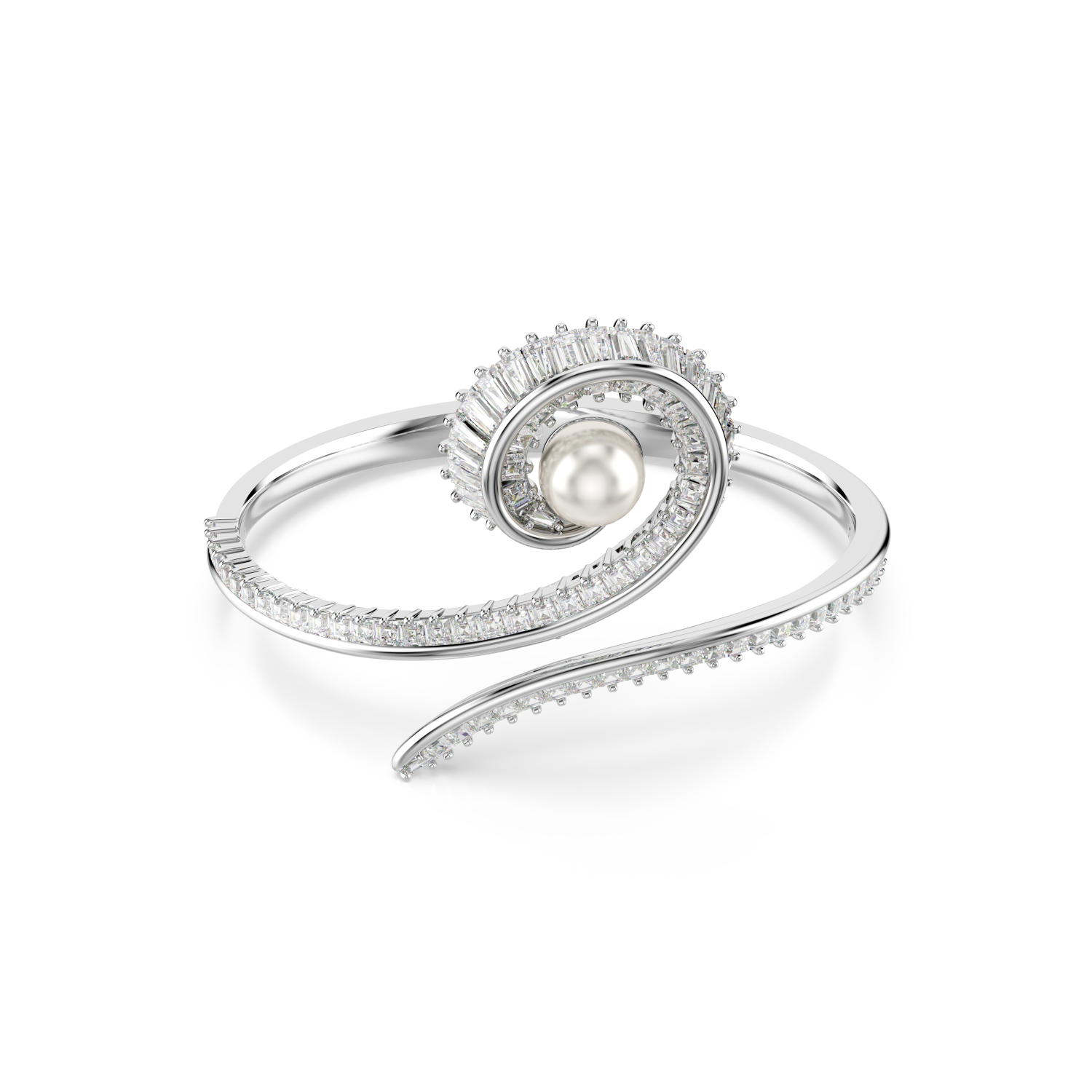 Swarovski - Bracciale rigido Ariana Grande x Swarovski, Crystal Pearl, taglio Baguette, Bianco, Placcato rodio Ref. 5720863 - SWAROVSKI