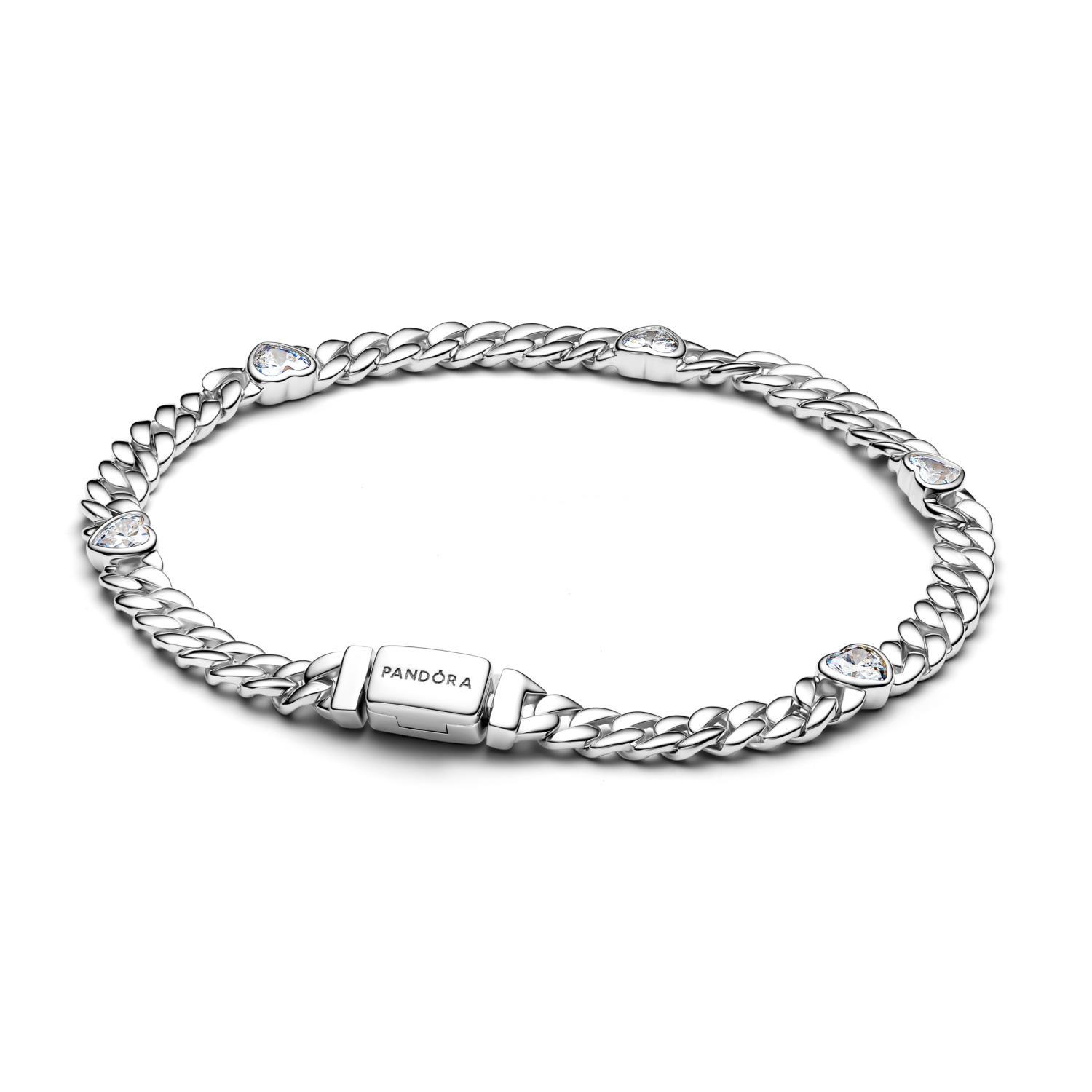 Pandora - Bracciale Catena Maglia Cubana con Cuori Ref. 594226C01-18 - PANDORA