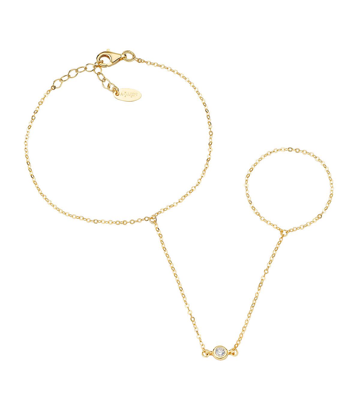 Baciamano Dorato e Zircone Bianco - Amen Collection Ref. BAMAGBZ2 - AMEN