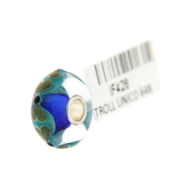 Trollbeads Unico in Vetro - OOAK Original Trollbeads Blu con fiocchi oro Rif. UNICO 64B - TROLLBEADS